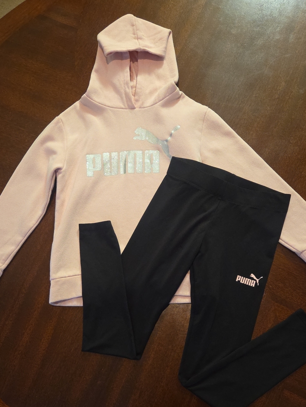 Puma Light Pink Hoodie with Black Leggings Set